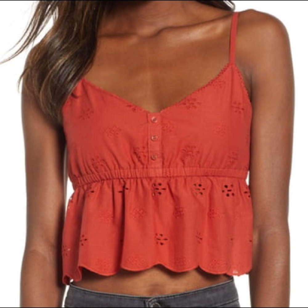 BP. Ruffle Eyelet Flounce Crop Tank Top